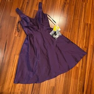 New NWT Alfred Sung Dark Purple Cocktail‎ Dress Sleeveless Pleated A-Line Size 2